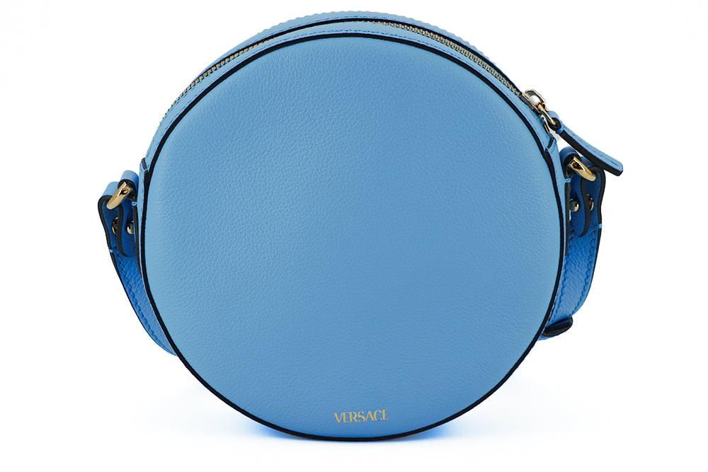 Versace Blue Calf Leather Round Disco Shoulder Bag - Ellie Belle