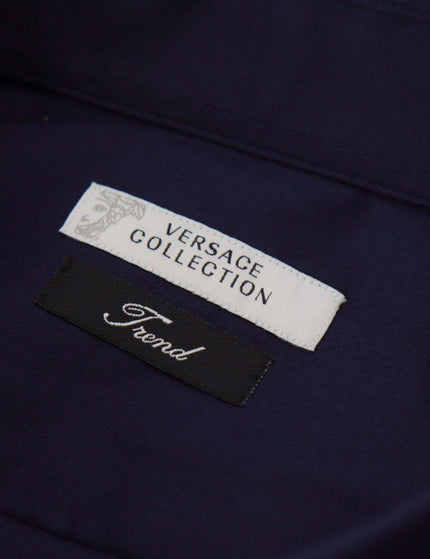Versace Collection Dark Blue Cotton Formal Dress Trend Shirt - Ellie Belle