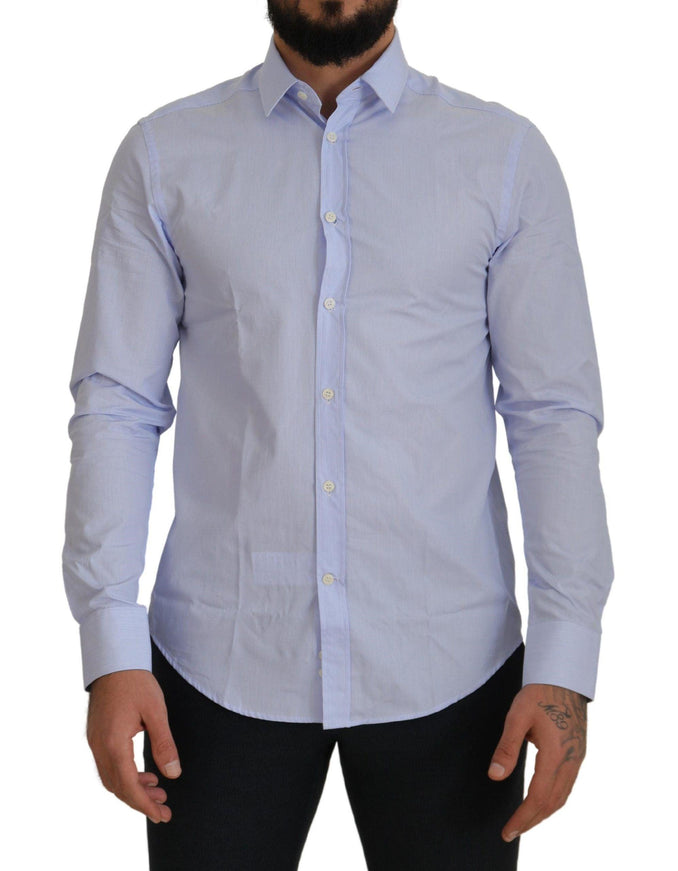 Versace Collection Light Blue Cotton Formal Men Shirt - Ellie Belle