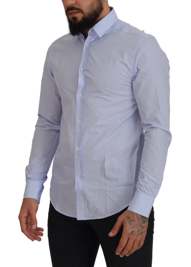 Versace Collection Light Blue Cotton Formal Men Shirt - Ellie Belle