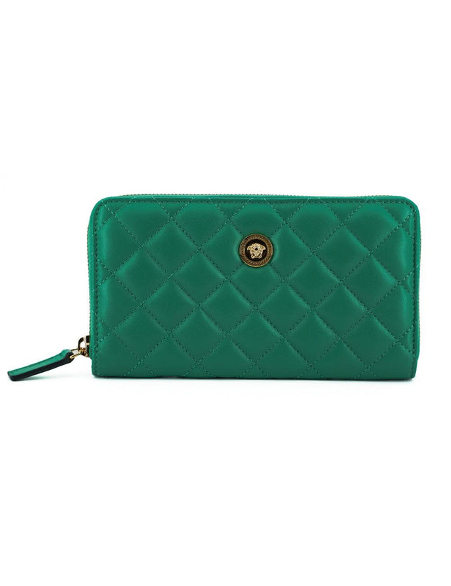 Versace Green Leather Long Zip Around Wallet - Ellie Belle