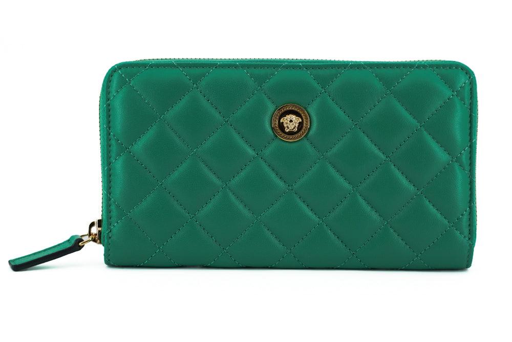 Versace Green Leather Long Zip Around Wallet - Ellie Belle