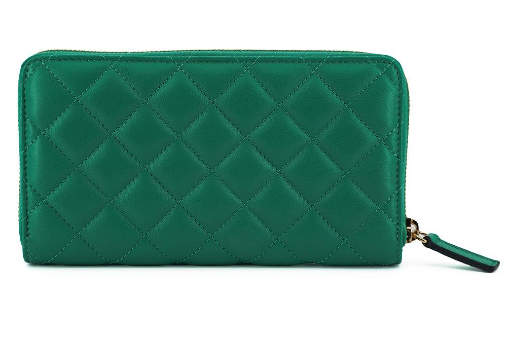 Versace Green Leather Long Zip Around Wallet - Ellie Belle