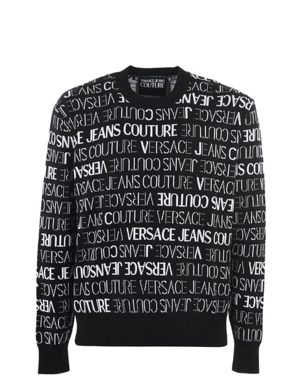 Versace Jeans Black and White Cotton Logo Details Sweater - Ellie Belle