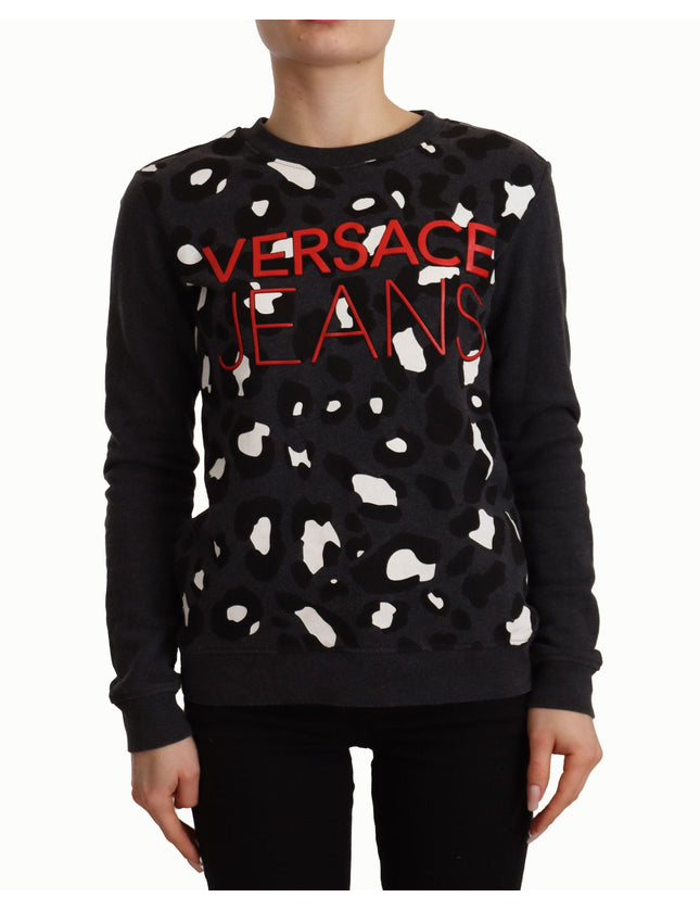 Versace Jeans Black Cotton Leopard Long Sleeves Pullover Sweater - Ellie Belle