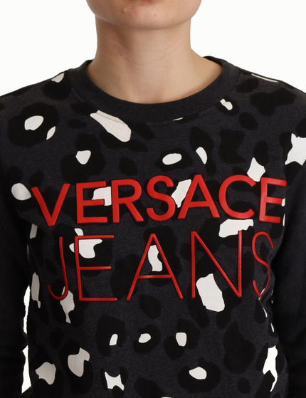 Versace Jeans Black Cotton Leopard Long Sleeves Pullover Sweater - Ellie Belle