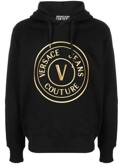 Versace Jeans Black Cotton Logo Details Hooded Sweatshirt - Ellie Belle