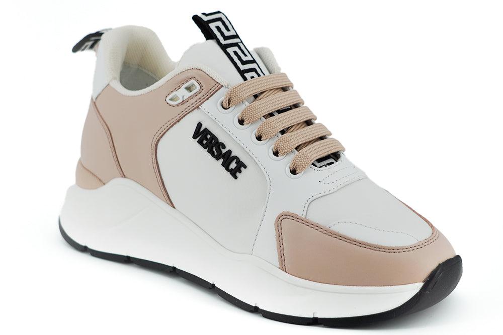 Versace Light Pink and White Calf Leather Sneakers - Ellie Belle