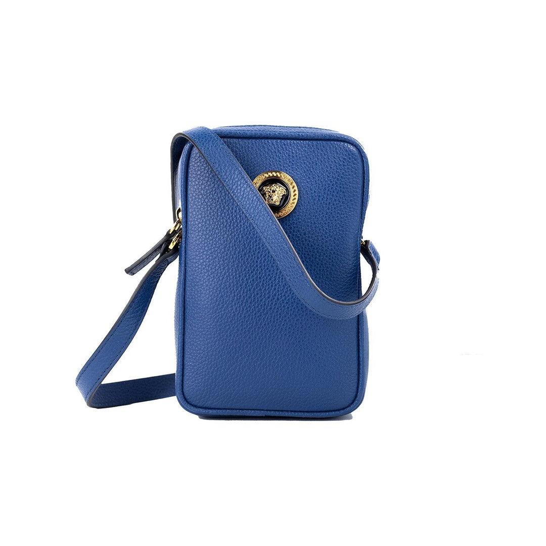 Versace Mini Navy Blue Grainy Leather Medusa Pendant Crossbody Bag - Ellie Belle