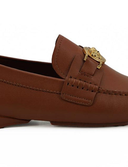 Versace Natural Brown Calf Leather Loafers Shoes - Ellie Belle