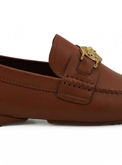 Versace Natural Brown Calf Leather Loafers Shoes - Ellie Belle