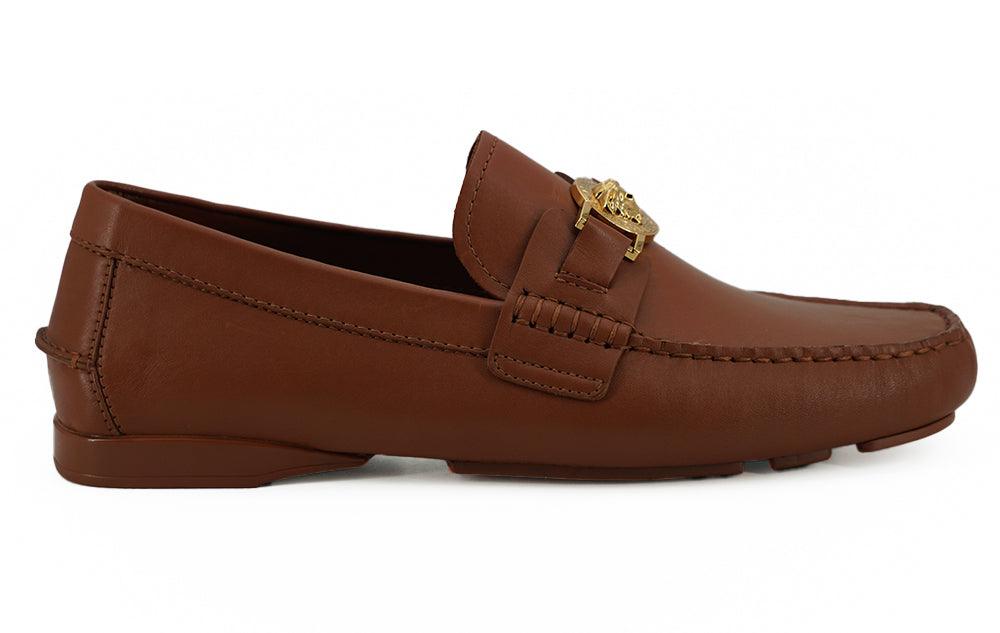 Versace Natural Brown Calf Leather Loafers Shoes - Ellie Belle