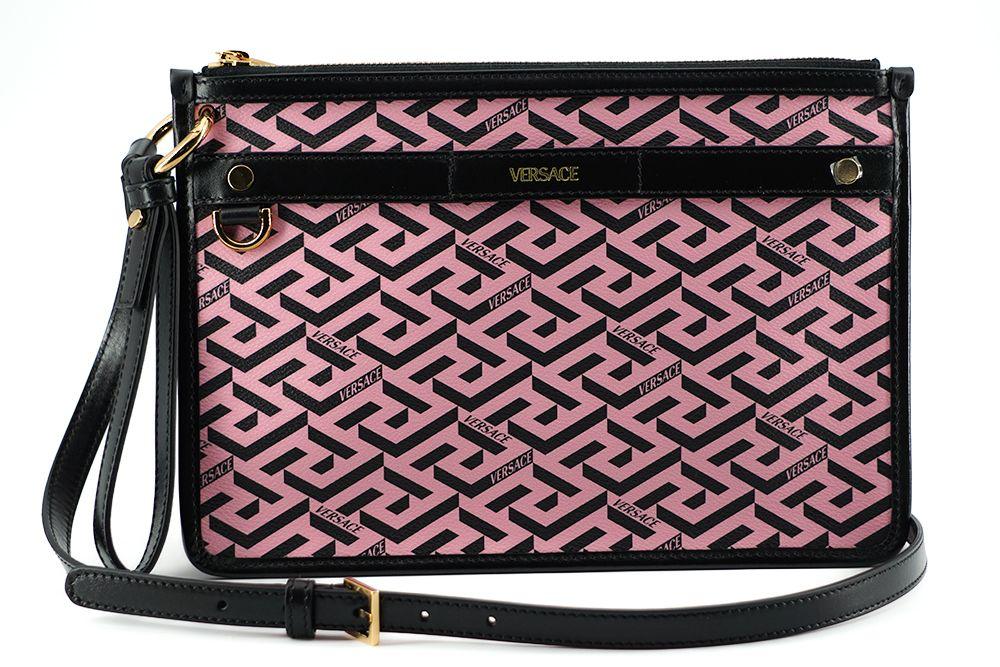 Versace Pink Calf Leather Greca Shoulder Bag - Ellie Belle