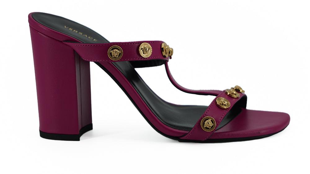 Versace Purple Calf Leather High Heel Sandals - Ellie Belle