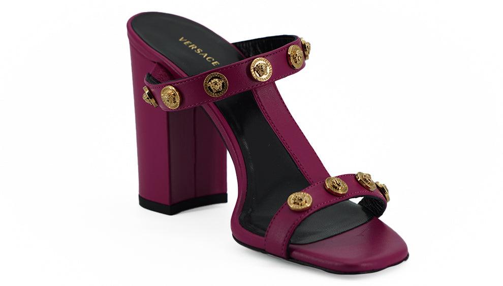 Versace Purple Calf Leather High Heel Sandals - Ellie Belle