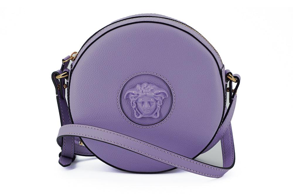 Versace Purple Calf Leather Round Disco Shoulder Bag - Ellie Belle