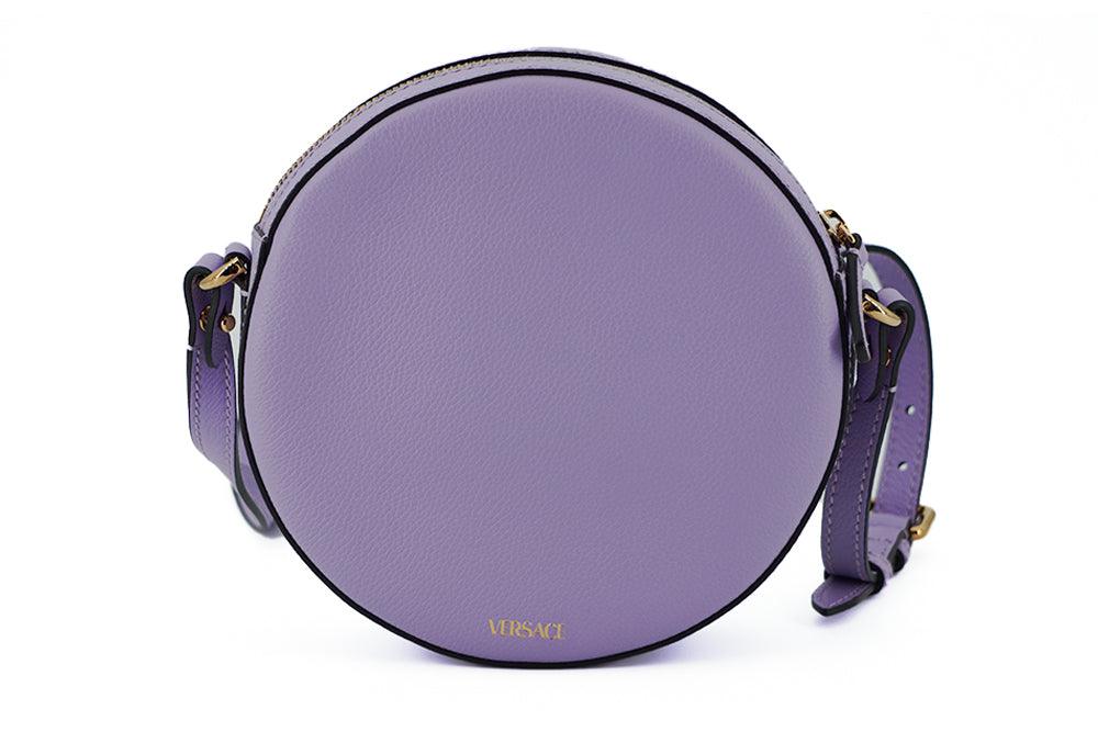 Versace Purple Calf Leather Round Disco Shoulder Bag - Ellie Belle