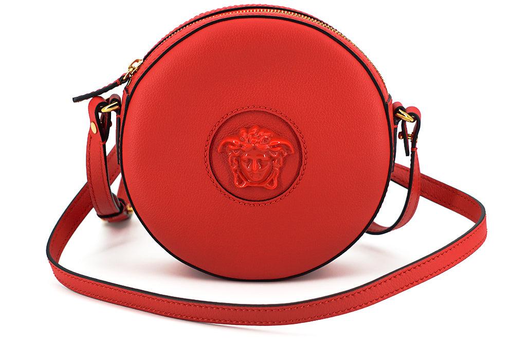 Versace Red Calf Leather Round Disc Shoulder Bag - Ellie Belle