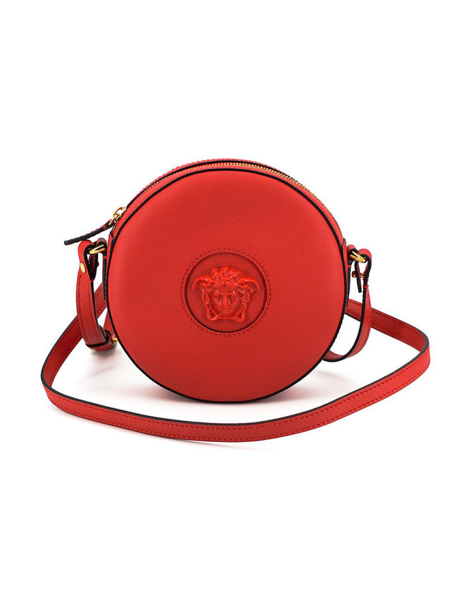 Versace Red Calf Leather Round Disc Shoulder Bag - Ellie Belle