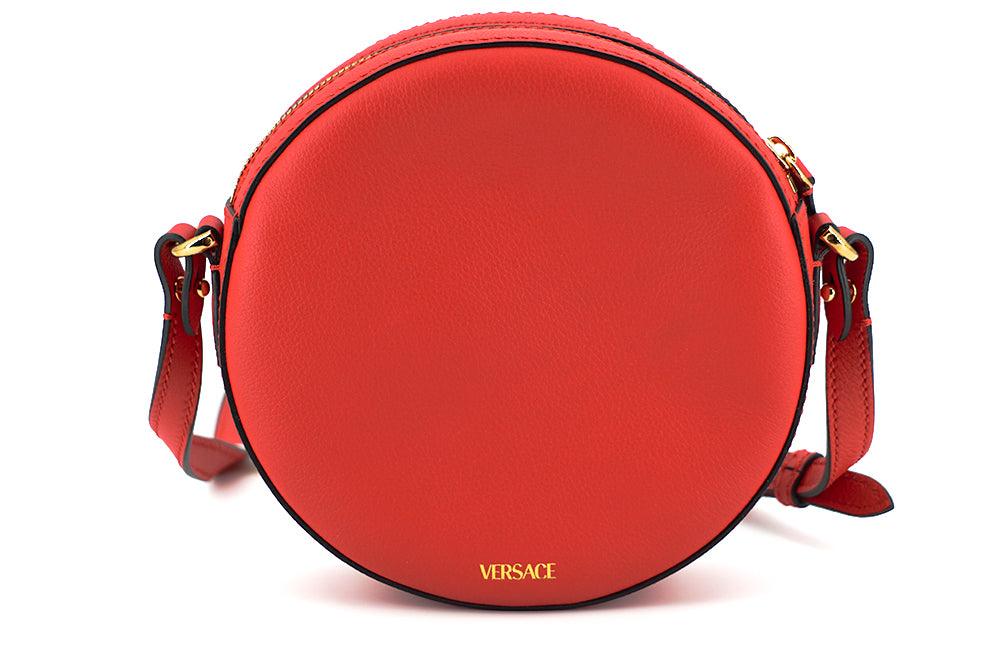 Versace Red Calf Leather Round Disc Shoulder Bag - Ellie Belle