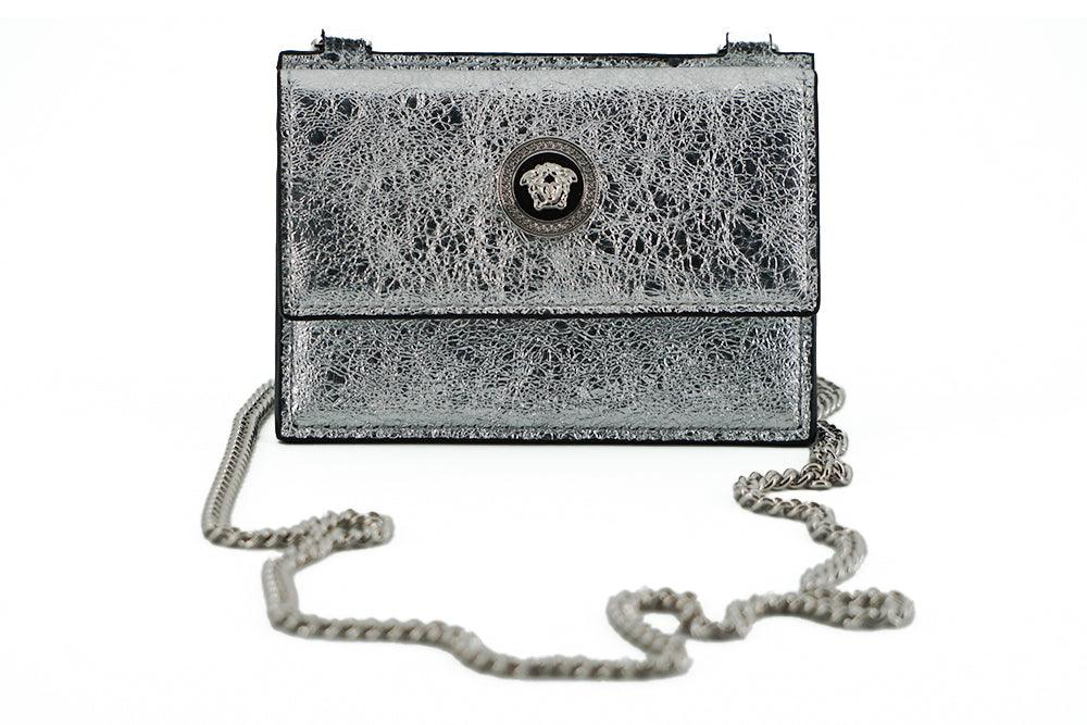 Back view of Versace silver leather card case