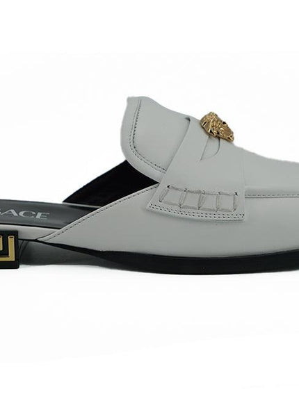 Versace White Calf Leather Slides Flat Shoes - Ellie Belle