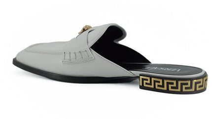 Versace White Calf Leather Slides Flat Shoes - Ellie Belle