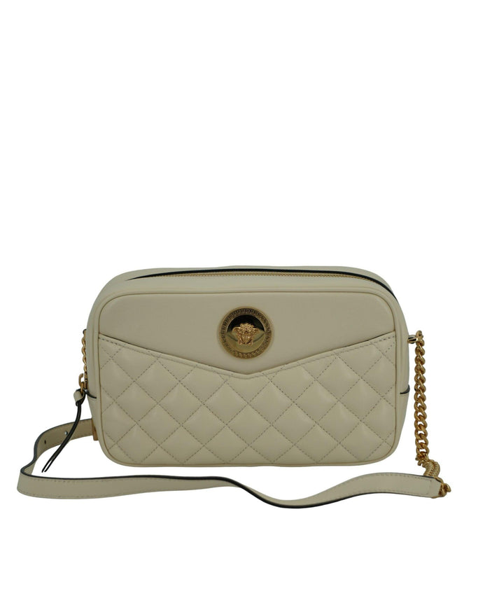 Versace White Lamb Leather Medium Camera Shoulder Bag - Ellie Belle