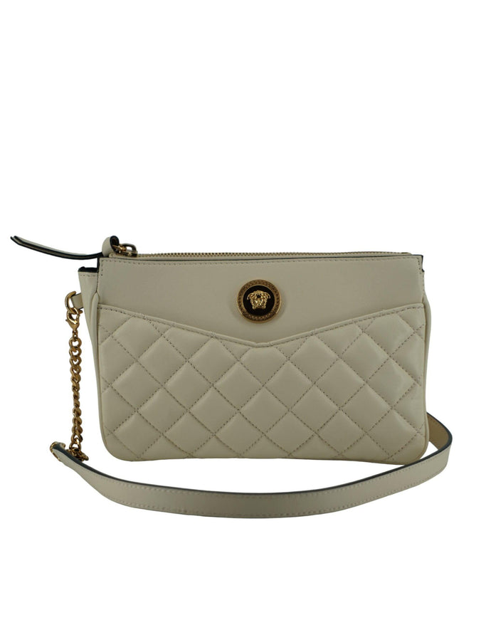 Versace White Lamb Leather Pouch Crossbody Bag - Ellie Belle