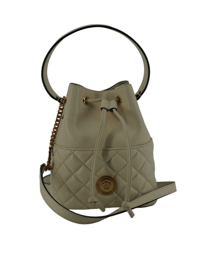 Versace White Lamb Leather Small Bucket Shoulder Bag - Ellie Belle