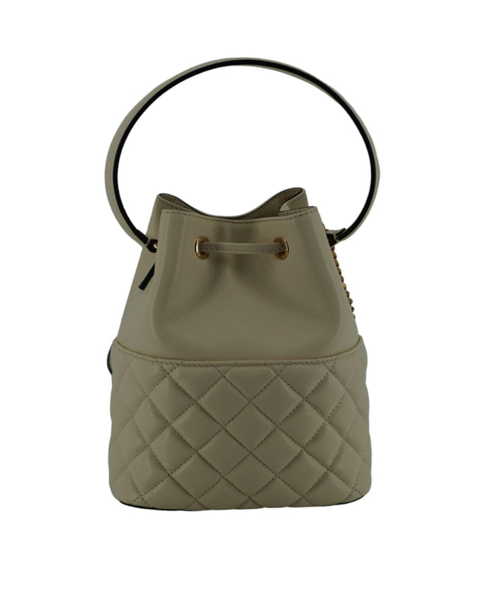 Versace White Lamb Leather Small Bucket Shoulder Bag - Ellie Belle