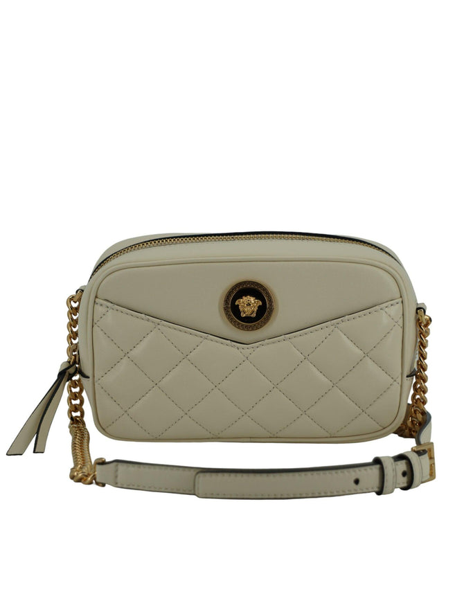 Versace White Lamb Leather Small Camera Crossbody Bag - Ellie Belle