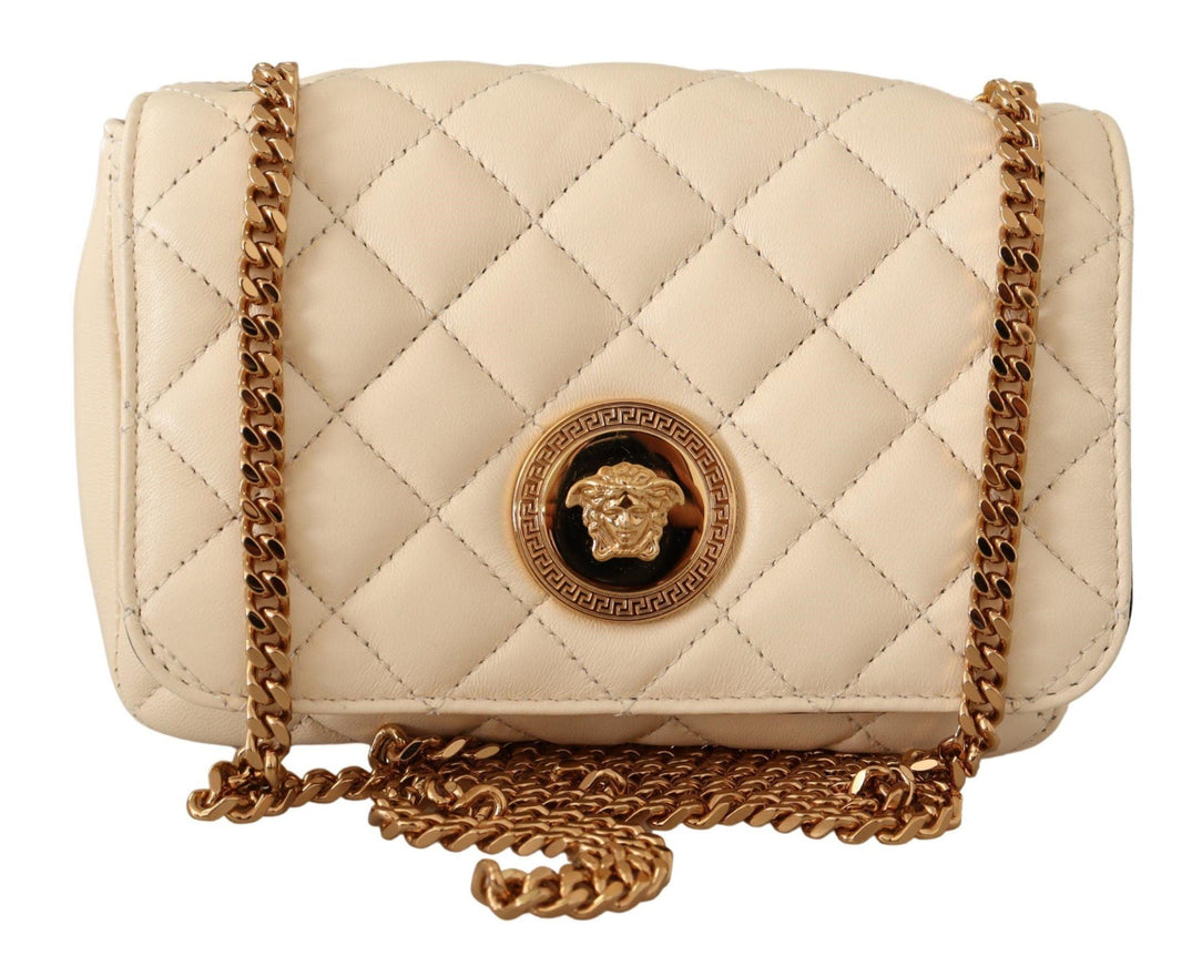 Versace White Nappa Leather Medusa Small Crossbody Bag - Ellie Belle