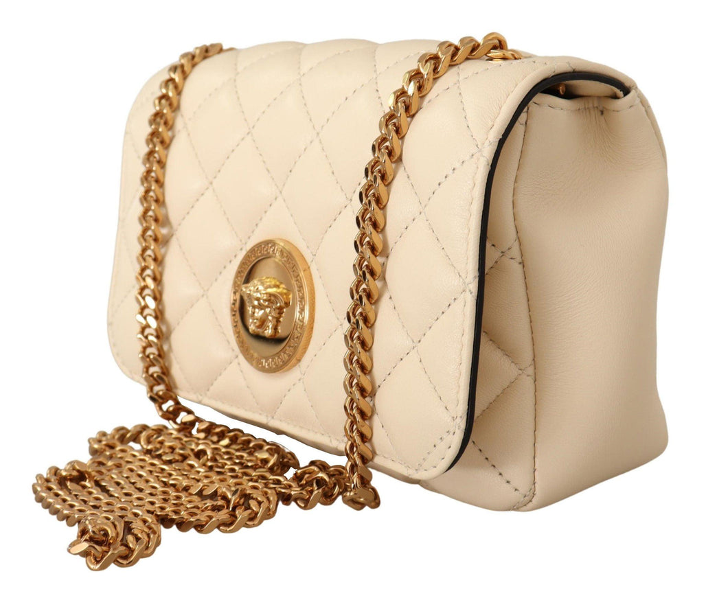 Versace White Nappa Leather Medusa Small Crossbody Bag - Ellie Belle