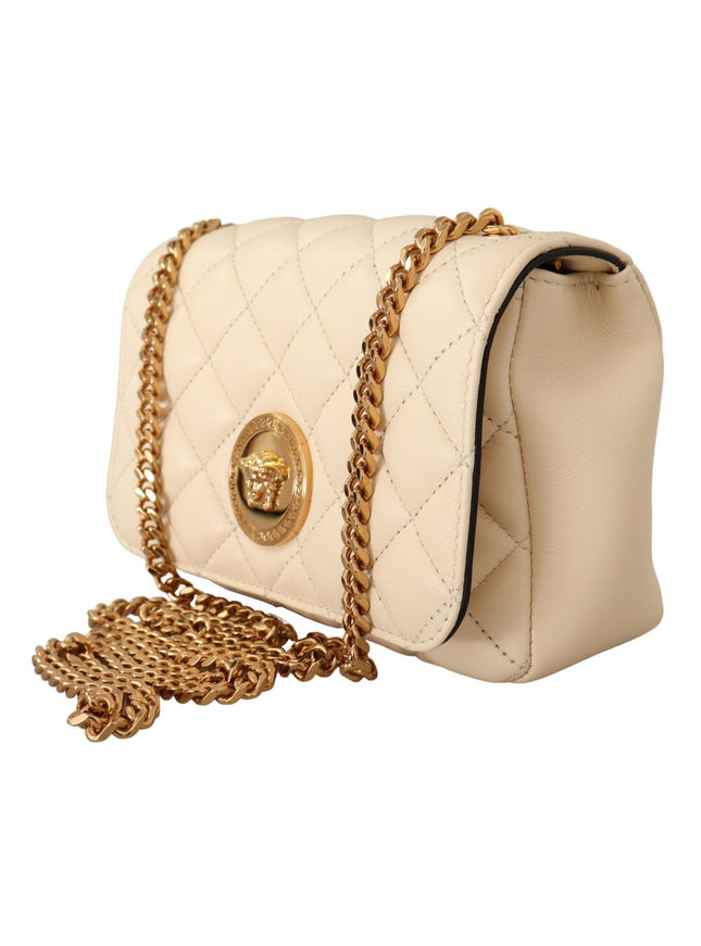 Versace White Nappa Leather Medusa Small Crossbody Bag - Ellie Belle