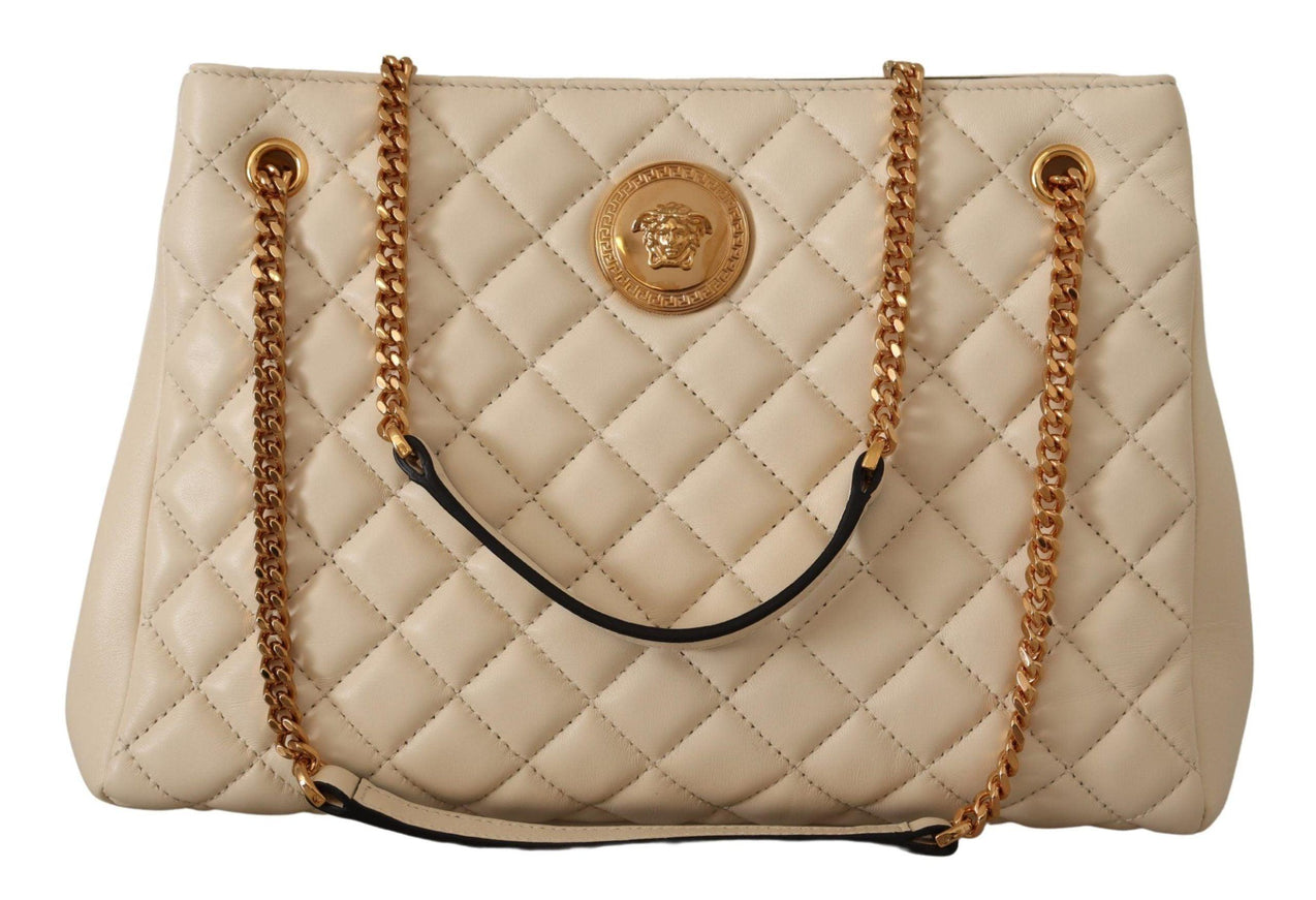 Versace White Nappa Leather Medusa Tote Bag - Ellie Belle