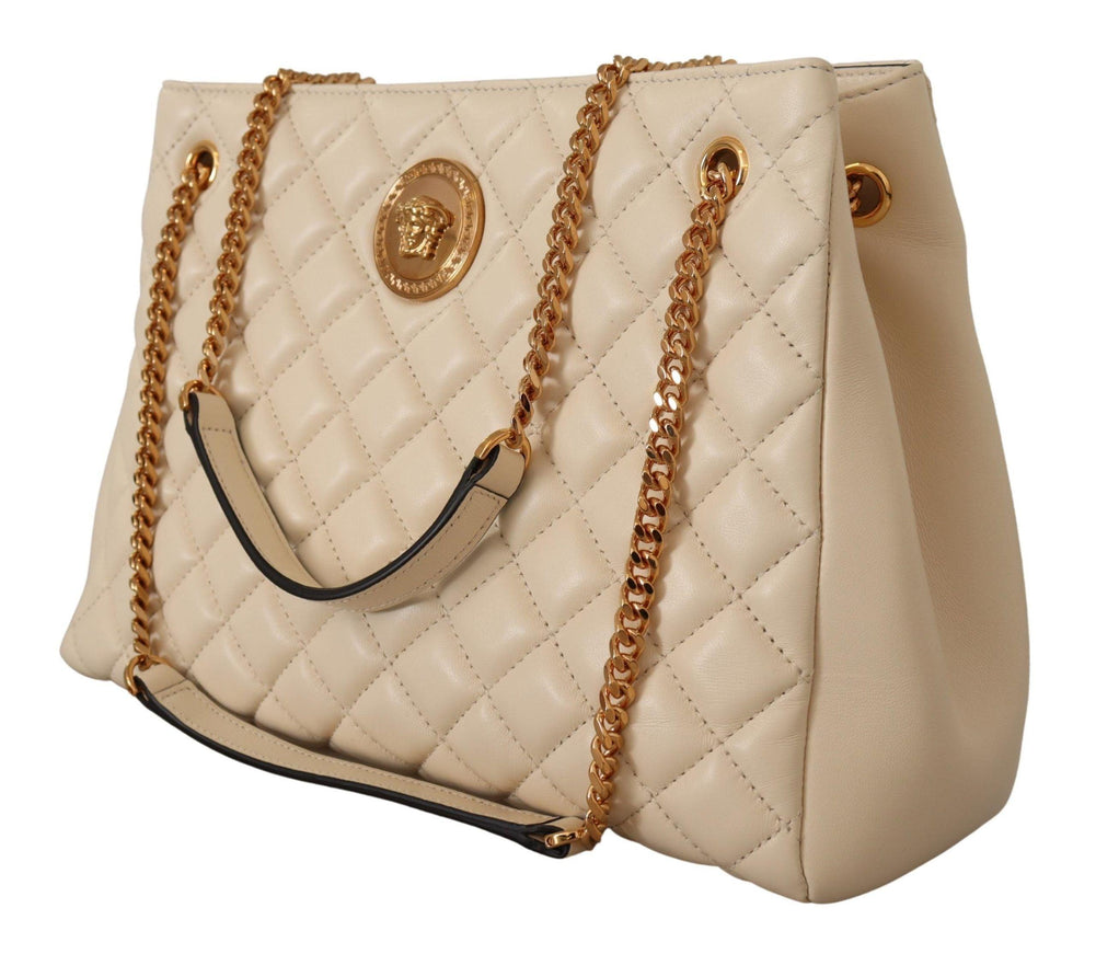 Versace White Nappa Leather Medusa Tote Bag - Ellie Belle