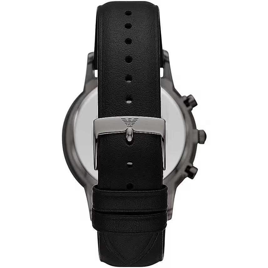 Emporio Armani Black Leather and Steel Chronograph Watch - Ellie Belle