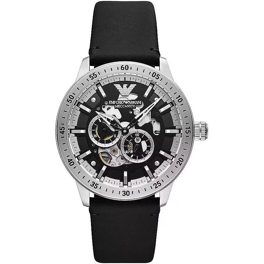 Emporio Armani Black Leather Automatic Watch - Ellie Belle