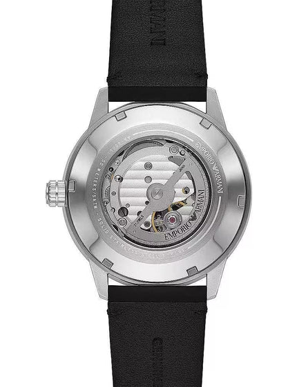 Emporio Armani Black Leather Automatic Watch - Ellie Belle