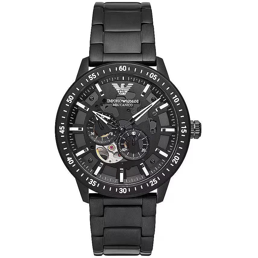 Emporio Armani Black Leather and Steel Chronograph Watch - Ellie Belle