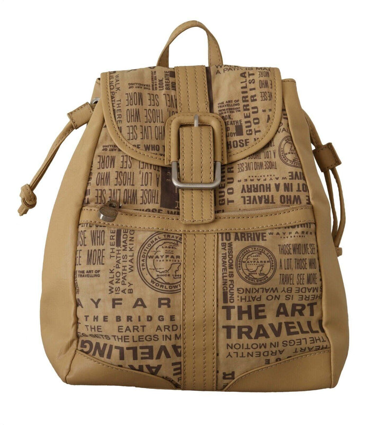 WAYFARER Beige Printed Logo Travel Backpack Bag