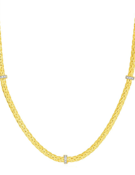Woven Rope Necklace with Diamond Accents in 14k Yellow Gold - Ellie Belle