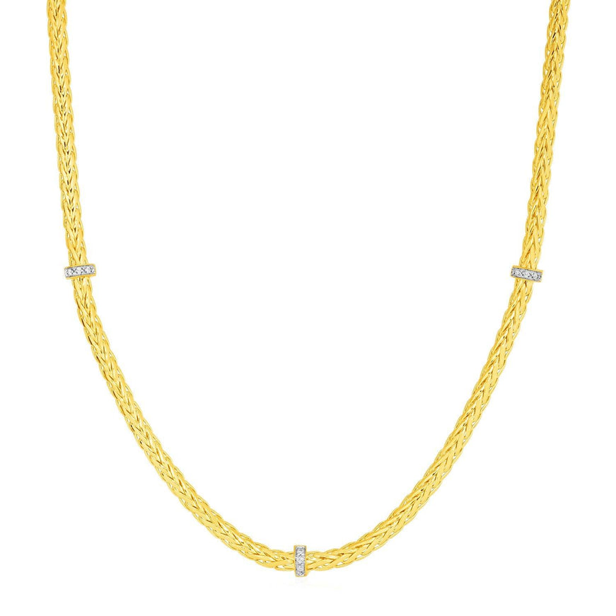 Woven Rope Necklace with Diamond Accents in 14k Yellow Gold - Ellie Belle