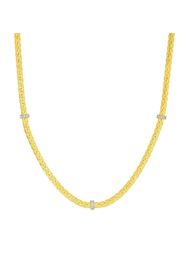 Woven Rope Necklace with Diamond Accents in 14k Yellow Gold - Ellie Belle