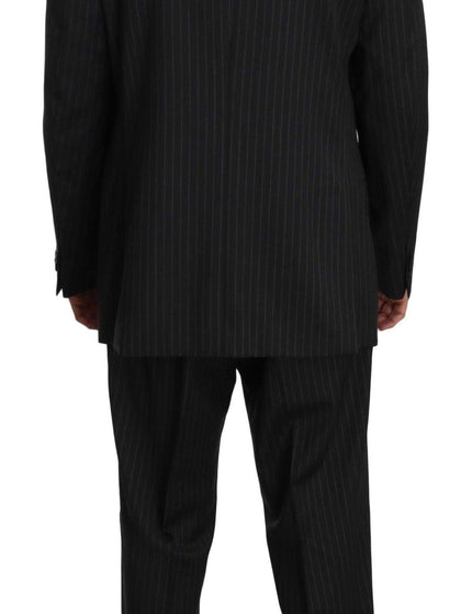 Z ZEGNA Black Striped Two Piece 3 Button 100% Wool Suit - Ellie Belle